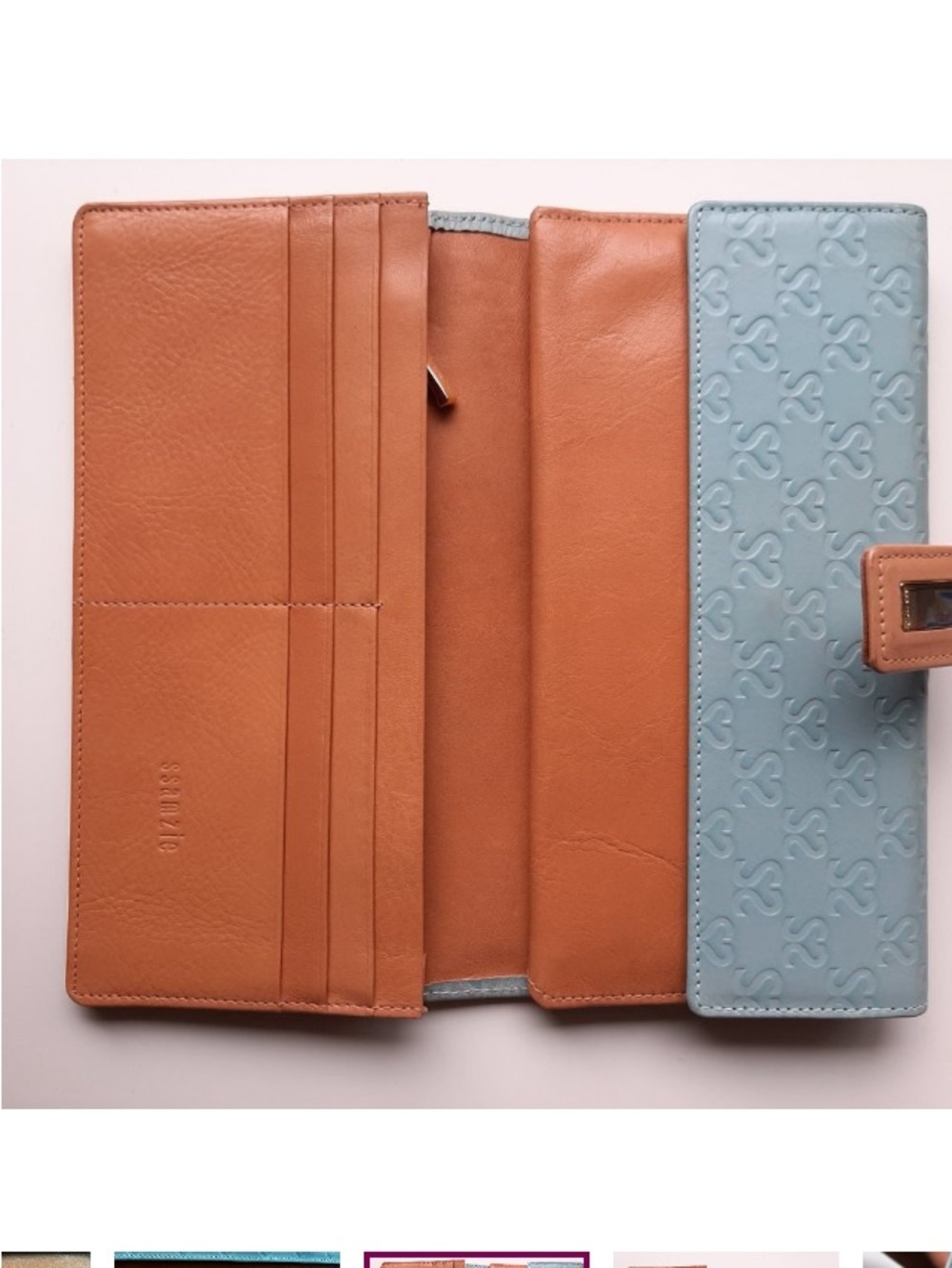 Light Blue Embossed Wallet with Tan Snap